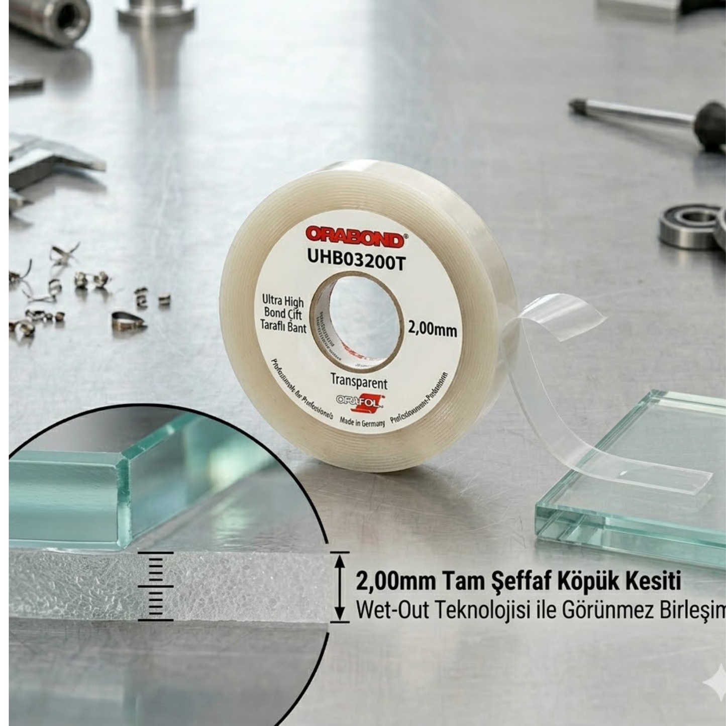 Orabond UHB03200T Seffaf Ultra High Bond Cift Tarafli Bant 2,00mm - 3M 4918 Muadili