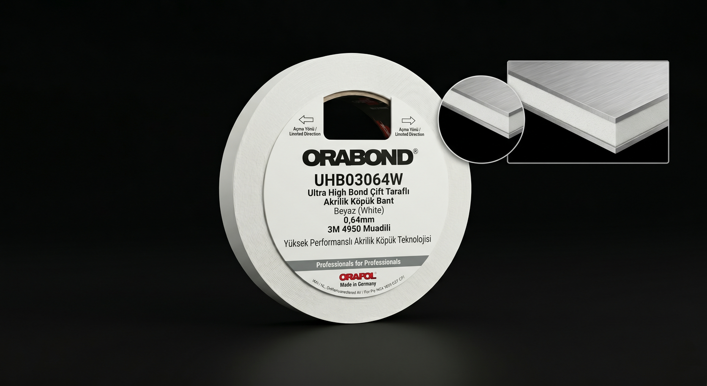 Orabond UHB03064W Beyaz Ultra High Bond Cift Tarafli Bant 0,64mm - 3M 4930 Muadili