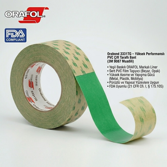 Orabond 3331TG Beyaz PVC Çift Taraflı Bant 0,23mm | 3M 9087 Muadili