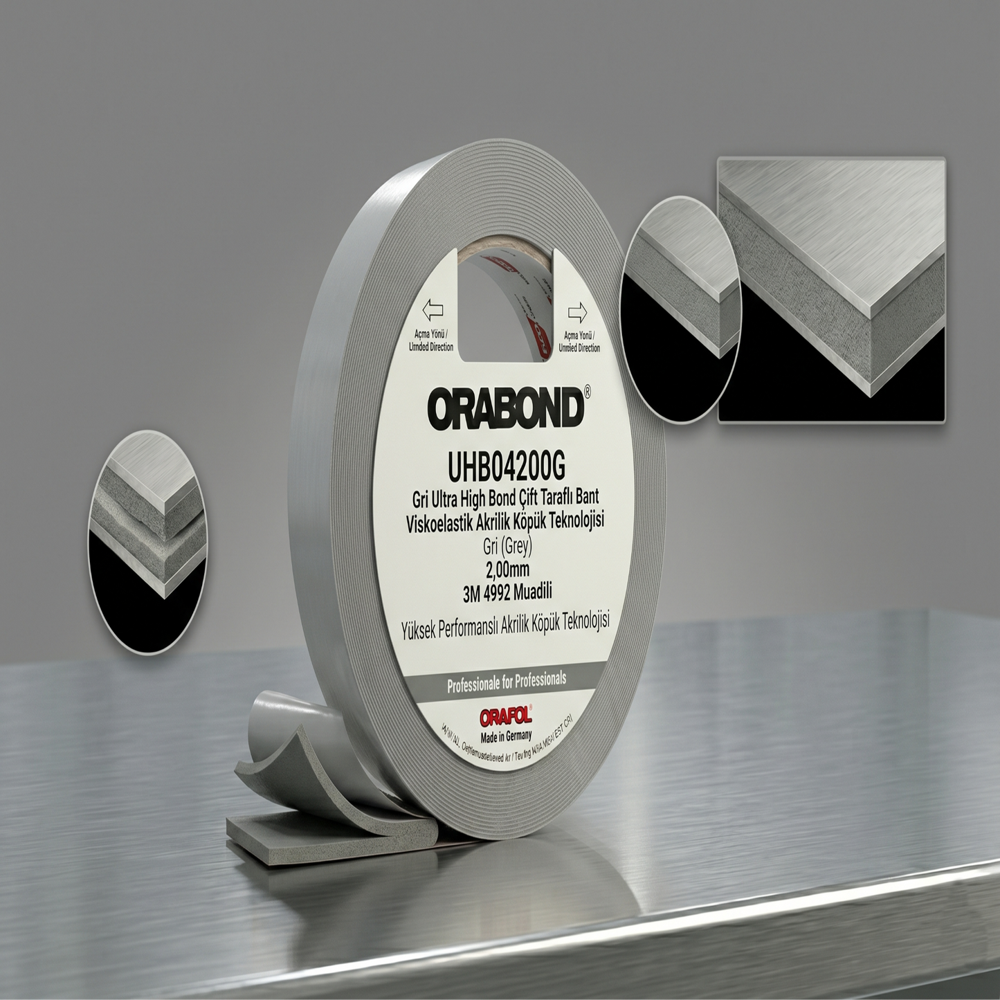 Orabond UHB04200G Gri Ultra High Bond Cift Tarafli Bant 2,00mm - 3M 4992 Muadili